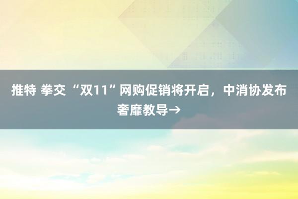 推特 拳交 “双11”网购促销将开启，中消协发布奢靡教导→